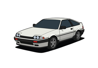 White coupe car isolated on white background showcasing a sporty design with clean lines and a classic silhouette