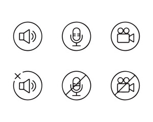 Audio video mute icons set isolated on white background
