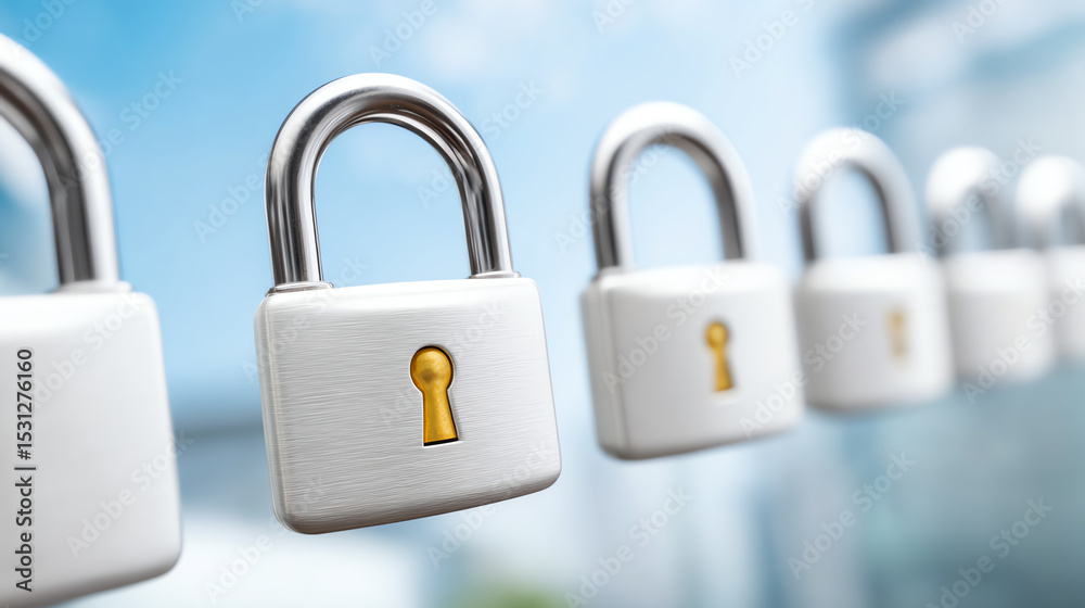 Poster Close-up view of modern padlocks highlighting security and protection in technology and data management.