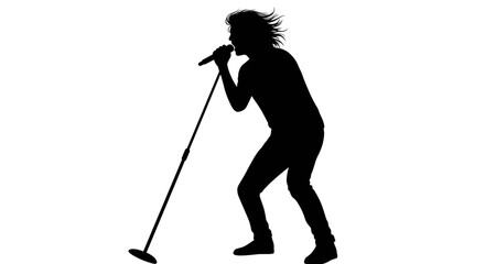 Silhouette of a man singing into a microphone on stage  