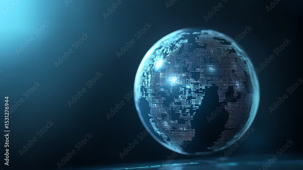 Poster Futuristic digital globe showcasing interconnected data networks and technology, representing global communication and innovation.