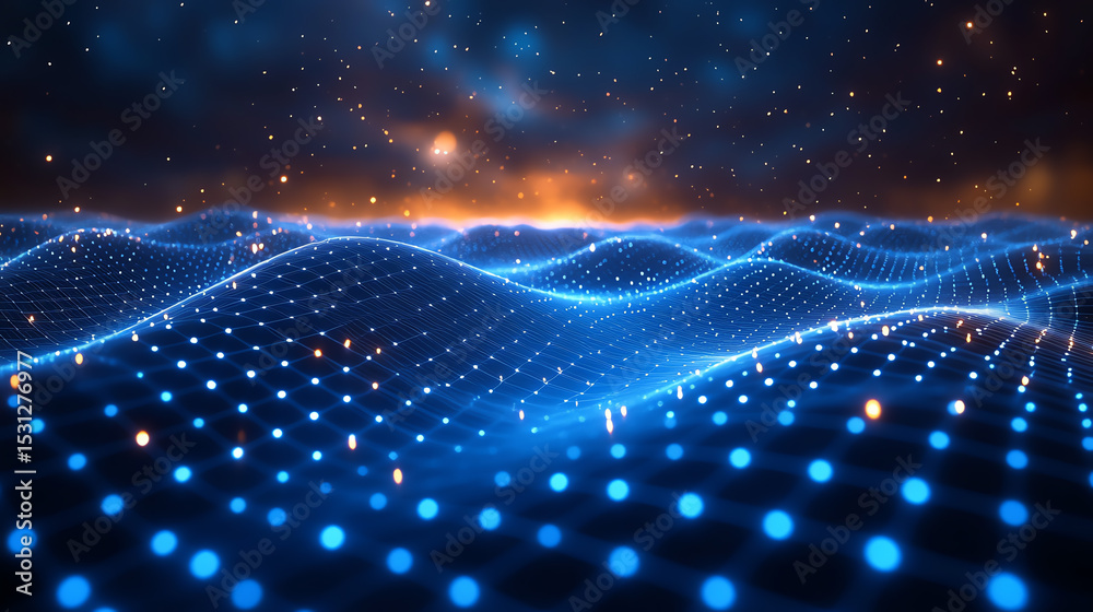 Poster futuristic digital waves of light, illustrating connectivity and innovation in a mesmerizing abstrac