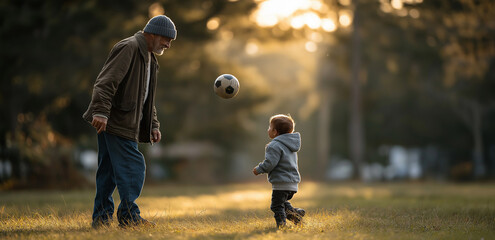A father and son share joy and laughter while playing frisbee outdoors Generative AI