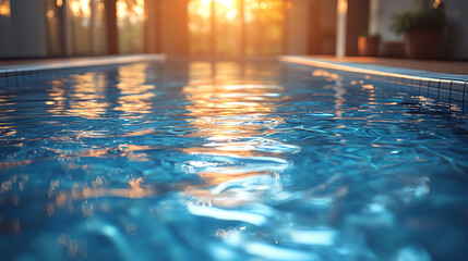 Stunning indoor pool reflecting warm sunlight, creating a serene atmosphere for relaxation and leisure.