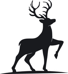 Elegant Deer Silhouette with Antlers Standing Proudly – Black Vector Illustration