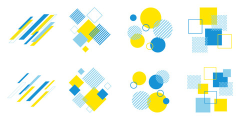 幾何学　あしらい　メンフィス　水色　黄色　爽やか　セット　ベクター