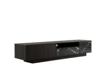 Isolated Modern Black TV Stand with Marble Accent