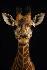 Obraz premium Close-Up Portrait of a Baby Giraffe Against Black Background