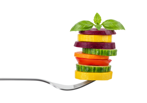 Isolated Colorful Vegetable Stack on a Fork