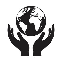hands holding the earth gently vector silhouette