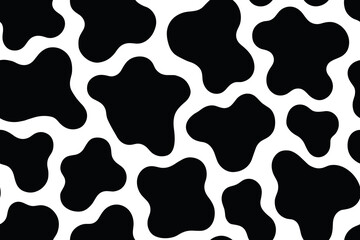 Seamless cow skin pattern with irregular black spots on white background