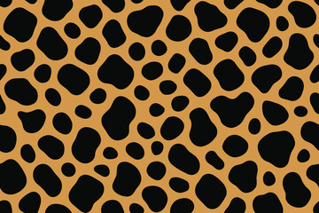 Seamless hyena fur pattern with large black spots on orange background