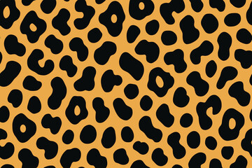 Seamless cheetah print pattern with bold black spots on orange background