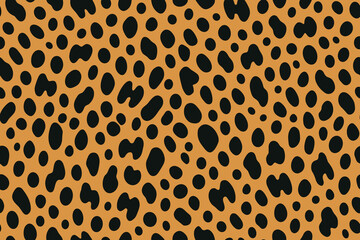 Seamless serval fur pattern with black spots on orange background