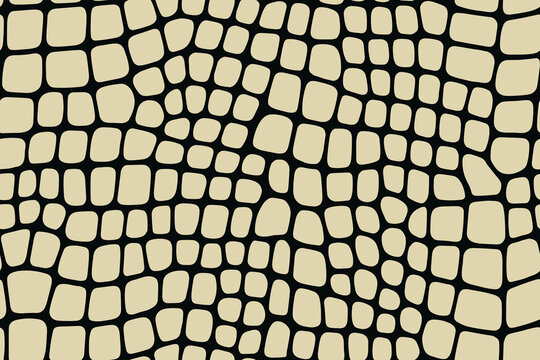 Seamless alligator skin pattern with rounded black scales on beige background