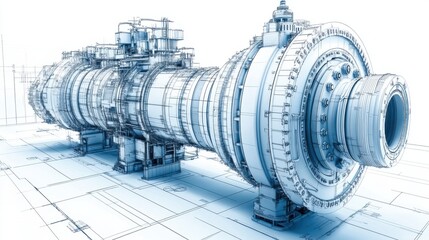 Industrial power turbine blueprint lying on project plan