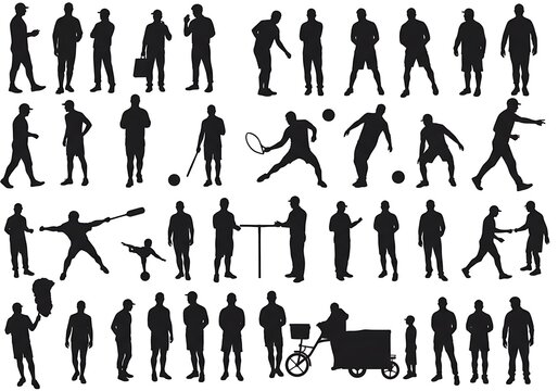 Silhouettes of people engaging in various sports and activities