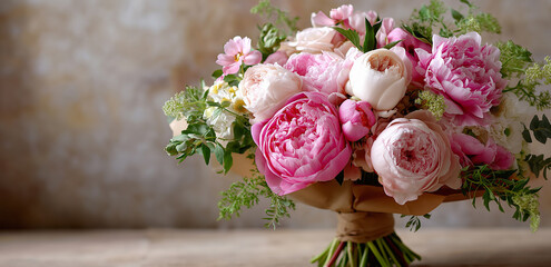 An elegant arrangement of pink and white peonies exudes beauty and grace Generative AI