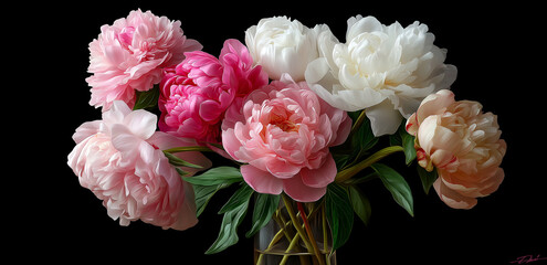 A stunning display of peonies in shades of pink and white, exuding femininity and charm Generative AI