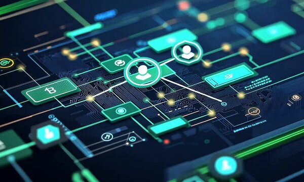 Digital network visualization showcasing user connections and data flow in a futuristic interface