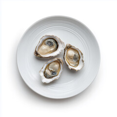 Enjoying three succulent oysters arranged beautifully on a round plate, perfect for seafood lovers Generative AI