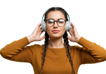 Isolated Young Woman with Headphones and Braids
