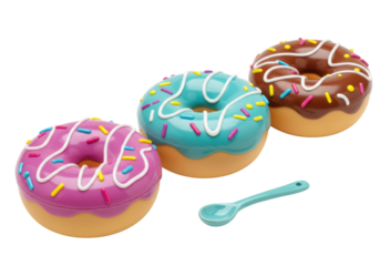 Isolated Set of Donut Shaped Toy Storage Containers with Spoon