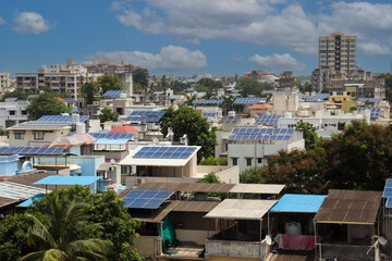 city view of Solar panel system on the terrace. Domestic use of Solar panel Electricity system System