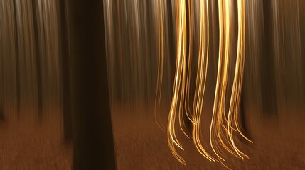 Blurred forest trees with golden streaks