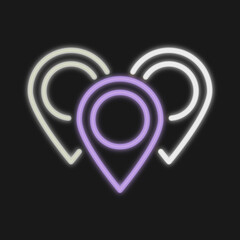 Neon Location Pins: Heart-Shaped Map Markers for Love, Travel, and GPS Design