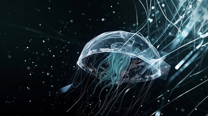 Abstract jellyfish design with luminous details against a dark backdrop.