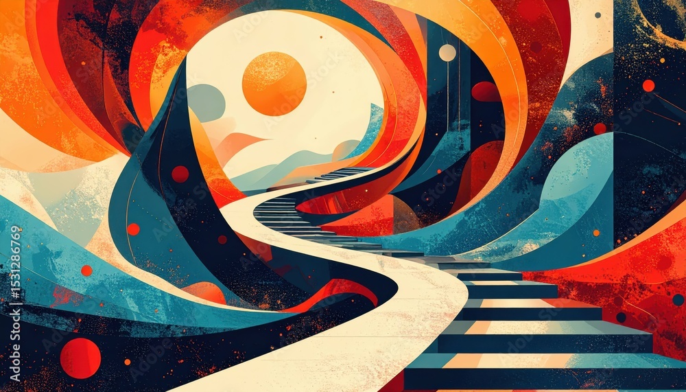 Poster abstract visualization of complex shapes and forms along a pathway