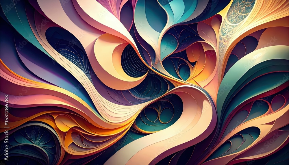 Poster abstract pathways of intertwining shapes and forms in vivid colors