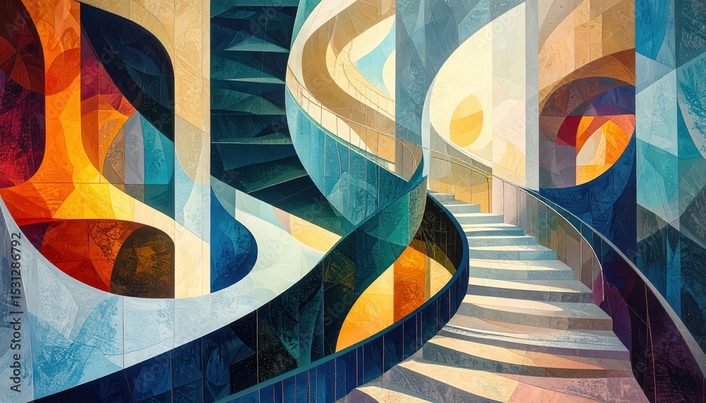 Poster abstract visual pathway of intertwining complex shapes and forms