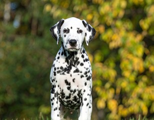 Dalmatian puppy sitting looking at the camera
