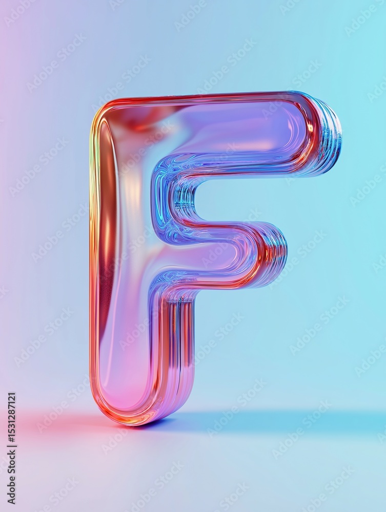 Fototapete 3d rendered glass letter f with vibrant gradient color effect, showcasing glossy transparent materia