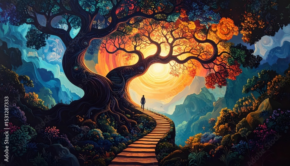 Poster abstract visualization of branching pathways and interconnected ideas