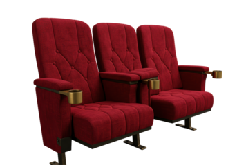 Isolated Row of Plush Red Velvet Movie Theater Seats
