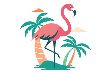 Flamingo and Summer Vibes T Shirt Vacation Style with Palm Tree Tropical Vector Illustration