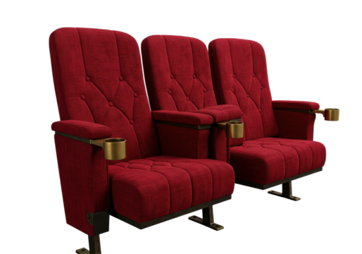 Isolated Row of Plush Red Velvet Movie Theater Seats