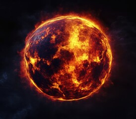 Fiery planet ablaze in cosmic void
