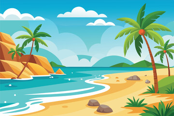 Tropical Sea Beach Elements Vector Illustration, Summer Holiday Ocean Clipart