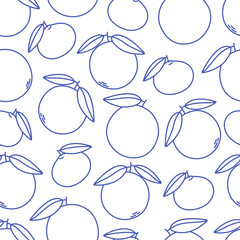 Seamless pattern with cute outline oranges and tangerines. Doodle fruits print for banner, wallpaper, textile, wrapping paper, background, cards. Vector illustration in flat style