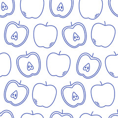 Seamless pattern with cute outline apples. Doodle  fruits print for banner, wallpaper, textile, wrapping paper, background, cards. Vector illustration in flat style