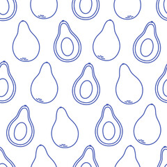 Seamless pattern with cute outline avocado. Doodle  fruits print for banner, wallpaper, textile, wrapping paper, background, cards. Vector illustration in flat style