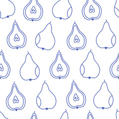 Seamless pattern with cute outline pears. Doodle  fruits print for banner, wallpaper, textile, wrapping paper, background, cards. Vector illustration in flat style