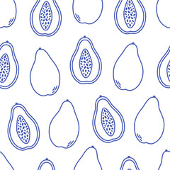 Seamless pattern with cute outline papaya. Doodle fruits print for banner, wallpaper, textile, wrapping paper, background, cards. Vector illustration in flat style