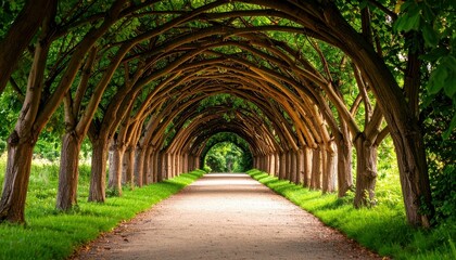 Obraz premium Natural Archway Formed by Woven Tree Branches Over a Pathway