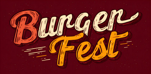 Burger Fest Pixelated Text Against Dark Red Background with Cream and Orange Colors