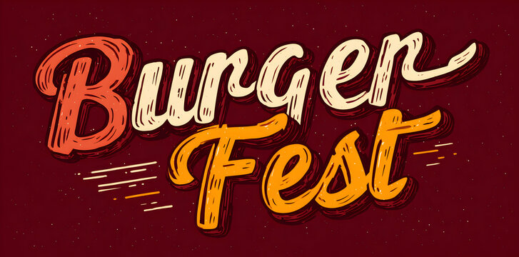 Burger Fest Pixelated Text Against Dark Red Background with Cream and Orange Colors - Powered by Adobe